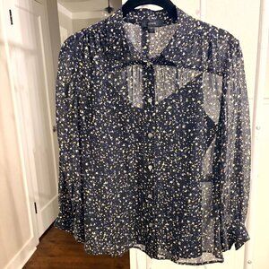 J. Crew Sheer Black Star Button-Up 3/4 Sleeve Blouse w/ Black Cami Size S